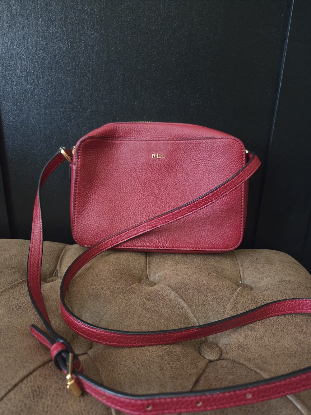 Lauren Ralph Lauren Red Pebbled Leather Crossbody Bag